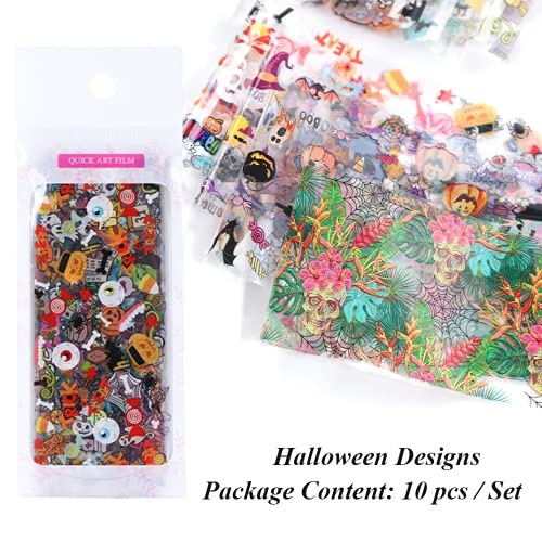 Halloween dizajner Nail Art folije transfer naljepnice, 10 listova vještičje naljepnice za nokte,Pumkin Spider