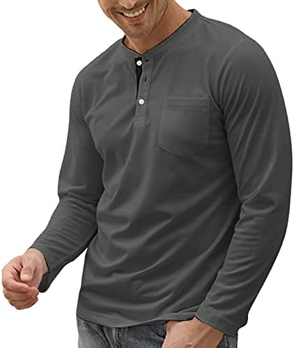 Wocachi Fashion Henley majice za muške, casual gumb V-izrez polo majica s džepom dugih rukava ugrađenih golf