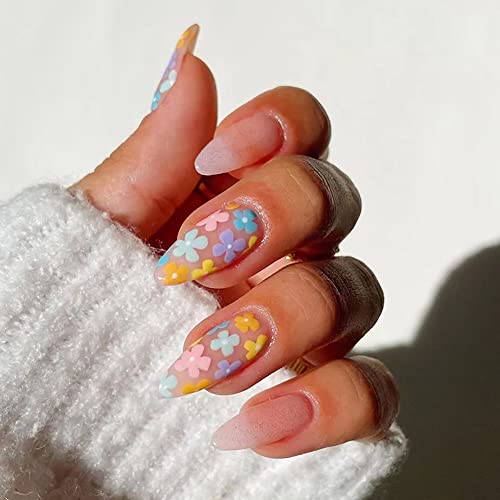 Bademova presa na noktima cvijet srednje dužine lažni nokti šareni cvjetni dizajn lažni nokti slatki akrilni