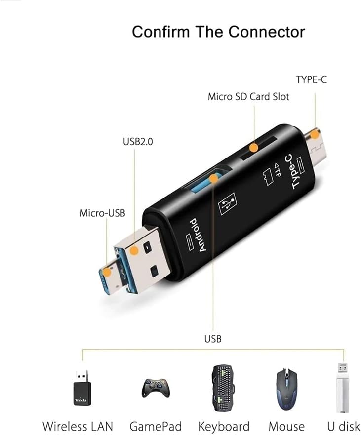 VOLT+ 5 u 1 multifunkcionalni čitač kartica kompatibilan sa Xiaomi Mi 7 ima USB Type-C/ MicroUSB