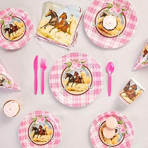 Pink Horse Party Dekoracije, papirne ploče, salvete, šolje, pribor za jelo i, baloni, stolnjaci