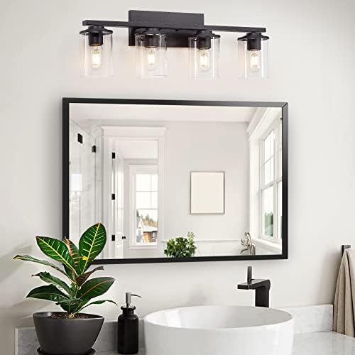 Doltoro 4 Light Rasvjetna tijela za kupatilo, mat crna Vanity svjetla sa prozirnim staklom, moderno