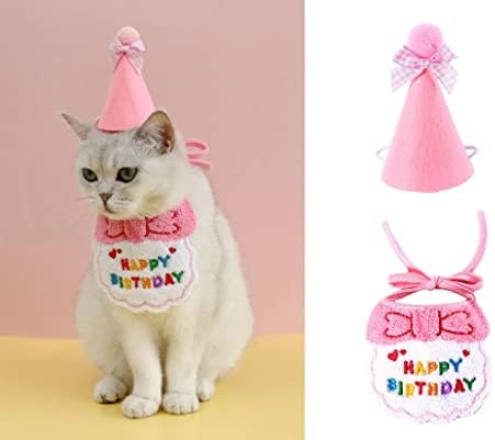Mačka rođendan Bandana šal i Party šešir Mini Doggy Cat rođendan Bib Pet rođendan Outfit mačka