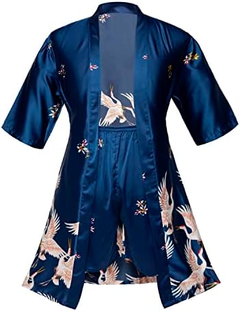 Jasboo Muški svileni satenski kimono noćni ogrtač s kratkim hlačama, dugih rukava Soft Pajama