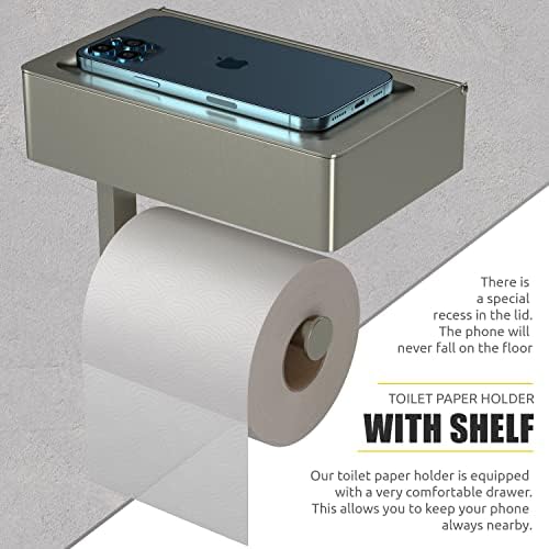 Sayoneyes Brušeni nikl toaletni držač za papir sa policom i skladištem - Premium kvalitet SUS304 Wipes Wipes Wipes - vijak i ljepljivi toaletni papir Držač za kupaonicu