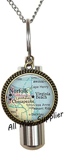AllMapsupplier modna kremacija urna ogrlica, Norfolk, Virginia Fashion Map urn, Virginia Plaža Karta kremacija