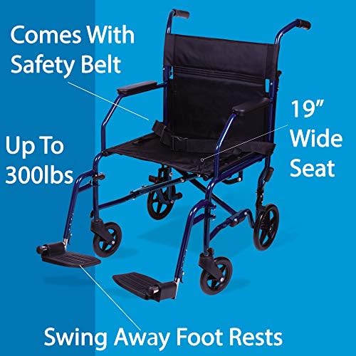Carex transport invalidska kolica sa sedištem od 19 inča-sklopiva transportna stolica sa naslonima za noge - sklopiva stolica na točkovima i lagana sklopiva invalidska kolica za odlaganje i putovanje