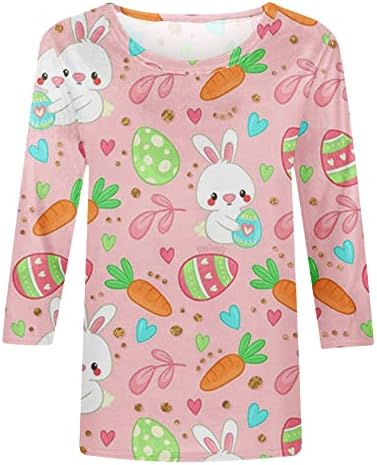 Žene Uskrs Tops Modni Funny Zec T-Shirt Dressy Casual Holiday Bunny Grafički Tunika Tee 3/4 Rukav