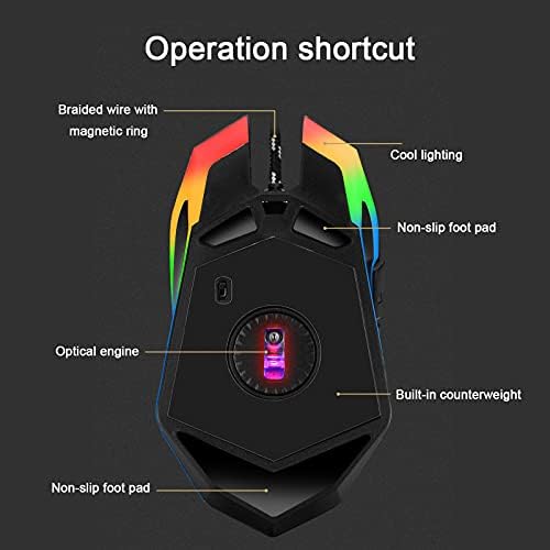 LJFLI gaming Mice Gaming Mouse ožičen sa bočnim dugmadima šareni svjetlosni efekat disanja Crack Glow Gaming
