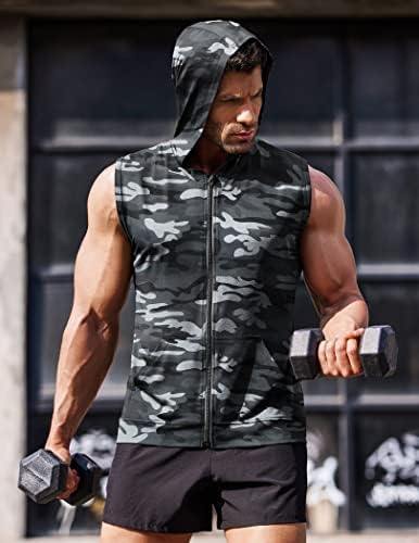 Coofandy muški vrhovi s kapuljačom s kapuljačom Zip up mišić bodybuilding majica za majicu bez rukava sa kapuljačom
