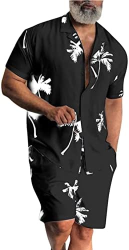 Chouyatou Muški ljetni havajski kokosov dlan ispis 2 komada odjeća za spuštanje pali majica i kratke