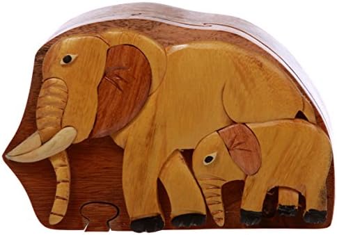 Ljubitelj slona ručno izrađen drveni tajni nakit puzzle kutija, poklon za damu ili muškarcu