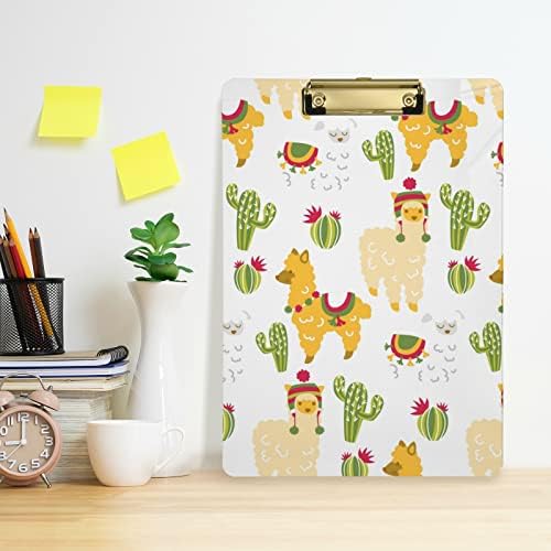Cute Alpacas Cactus Plastic Clipboards with Metal Clip Letter Size Clipboard Low Profile Clip Boards