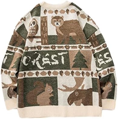 Kclot muški vintage pleteni džemper slatki medvjed tiskani džemper prevelikim pulover sa okruglim