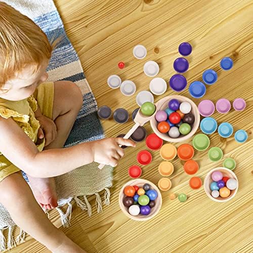 TENGZHEN Montessori lopte u posuđu igračka drveni Razvrstavač boja igra 36 lopte 3 posude sortiranje boja