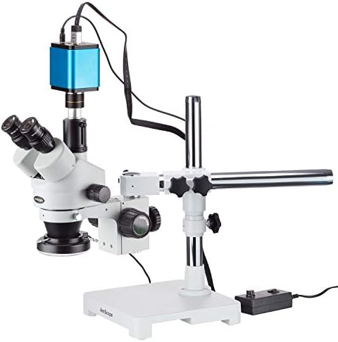 Amscope SM-3TPZ-144-HD2 3,5x-90X trokokularni mikroskop sa fokusiranjem mikroskopa W / 144 LED prstena i 2MP HDMI CMOS C-Mount kamera na jednoj ruci