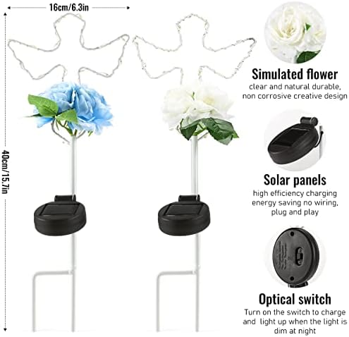 Mibung 2 paket solarni poprečni bašta svjetla s cvijećem, 16 inčni metalni anđeoski krila Cross Dekorativne