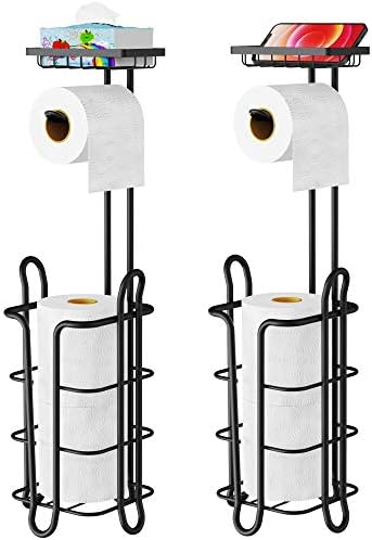 Držač za toaletni papir, F-boja 2 pakovanja toaletnog papira Držač rolaca sa policom, slobodno stojeći toaletni papir Crni sa 4 podignuta stopala za skladištenje kupaonice