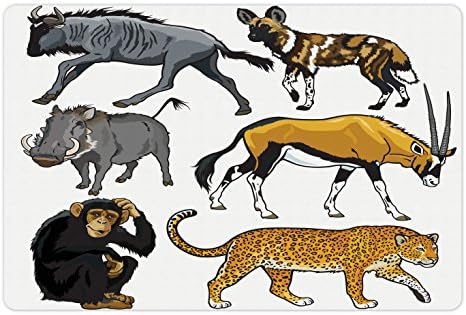 Ambesonne Zoo prostirka za kućne ljubimce za hranu i vodu, aranžman u stilu crtanog filma Divlje životinje afričke