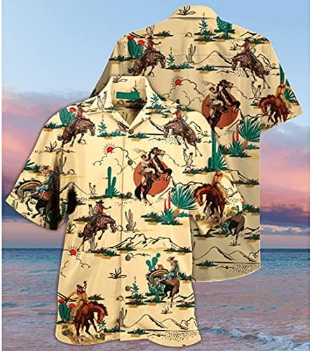 Tropske kaubojske havajske majice za muškarce - ljetni rodeo gumb niz muške havajske majice