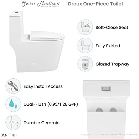 Dreux Jednodijelni izduženi toalet sa dvostrukim ispiranjem sa 0,95/1,26 GPF