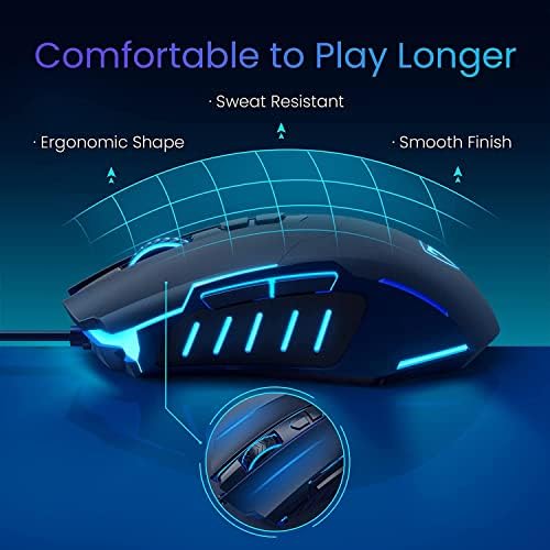 Divapc Gaming Mouse Wired, ergonomski programabilni miševi za igre sa pozadinskim osvetljenjem od