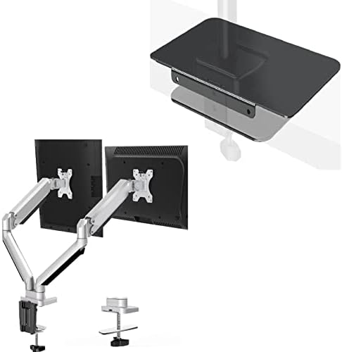 MOUNTUP srebrni nosač Postolja za dva monitora za stakleni sto, sa pločom za ojačanje stola -