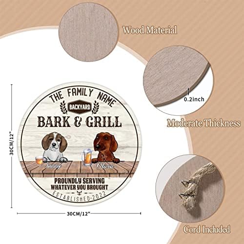 Alioyoit Funny pas drveni paletni znak kora i roštilj personalizirani okrugli drveni znak za viseća