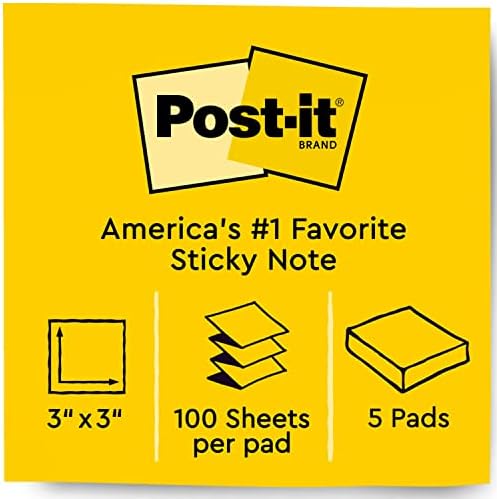 Post-it Pop-up bilješke, 3x3 in, 5 jastučića, Američke 1 omiljene ljepljive bilješke, razne boje, čisto