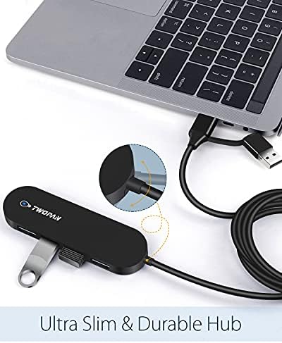 TWOPAN 4 Port USB C Hub sa 4 ft produženim kablom, Ultra Slim USB 3.0 Hub za Laptop, brzi USB port razdjelnik