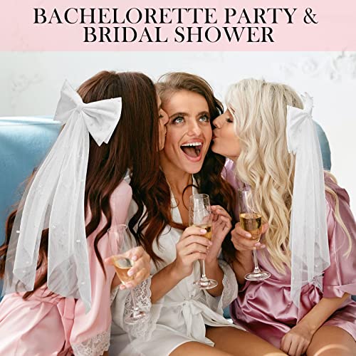 Juinte Bridal Hair Bow Veil Bachelorette Party Pearl Hair Clip Wedding Veil Bride hair Accessories
