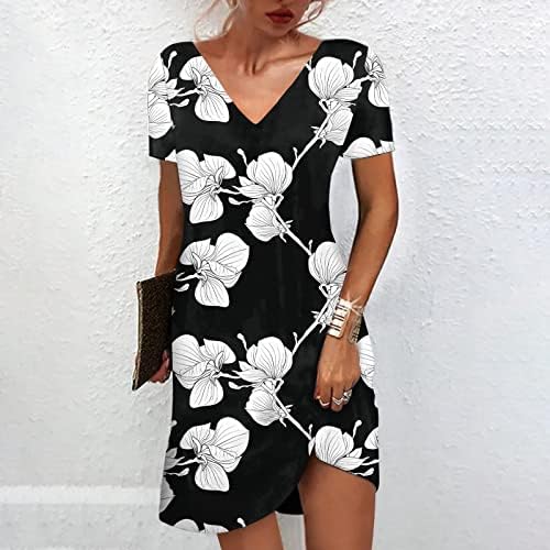 Ženska cvjetna štampačka čipka kratkih rukava ljetna maturalna haljina za zabavu V izrez labava dužina koljena,