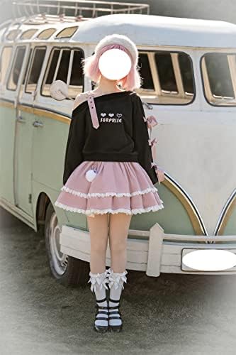 Off rame Dukseri teen Girls Lolita Kawaii vezena srčana grafička čipka usep top casual pulover ...