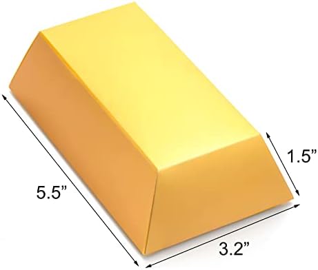 Elsjoy 50 Pack Gold Bar Box, Gold Bar papir Favor Treat kutije sjajna lažna Zlatna Bar Poklon