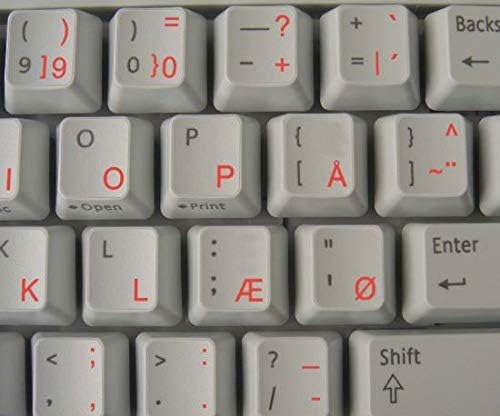 Danske naljepnice na tastaturi sa prozirnom pozadinom sa crvenim slovima