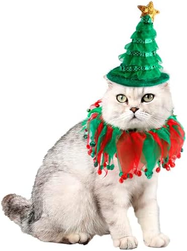 Kudes 2 pakovanje mačka i pas božićne hat i crvena zelena ovratnik štene Bib Xmas PET kostim pribor