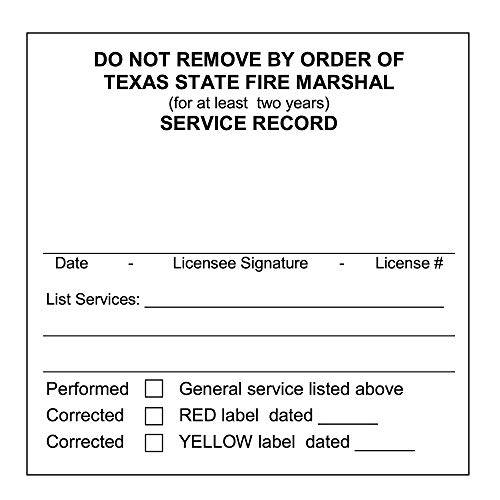 Teksaški sistem za dojavu požara prilagođene štampane naljepnice - kartice za održavanje za evidenciju
