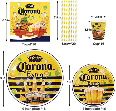 Corona Beer potrepštine za zabave, Corona Beer Theme komplet posuđa uključujući tanjire, šolje, slamke