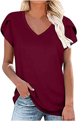 Ženska ručak TEE Ljeto Jesen Mekani udobni odjeća Trendy kratki rukav V vrat Pamučna bluza majica za djevojke