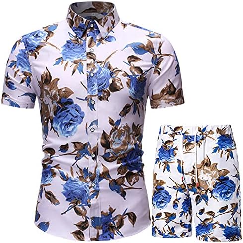 Muški gumb dolje košulja cvijeća Havajska 2 komada Tropska odjeća Ljetni muškarci Ležerne majice kratkih rukava i kratke hlače