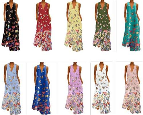 Andongnywell Women cvjetni print Leptir Party Maxi haljina Leptir duge haljine lagana sendura