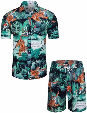 TUNEVUSE MENS Havajska majica kratkih rukava odijela cvjetna printa odijela tropske 2pc set gumb