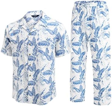 Coofandy Muška posteljina odijela 2 komadna plaža odijela Hawian tropcijska košulja dugačke hlače