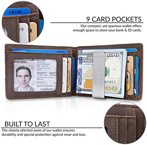 TRAVANDO Mens Slim novčanik sa kopčom za novac Seattle RFID blokirajući Bifold držač kreditne kartice za muškarce