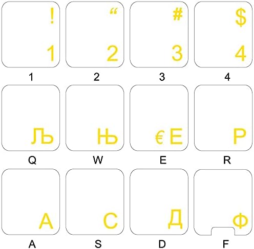 Srpske naljepnice za tastaturu sa žutim slovima na prozirnoj pozadini