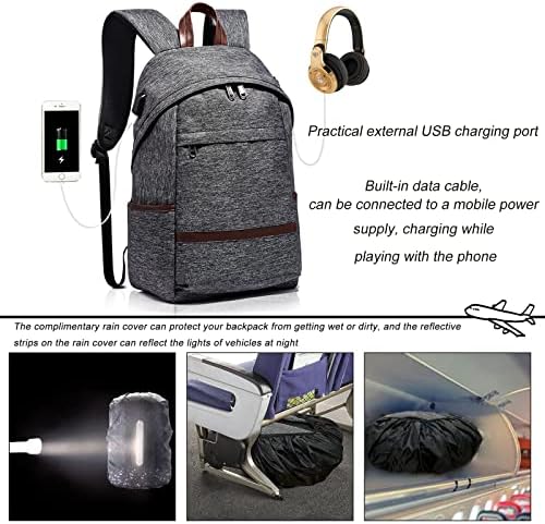 Lagani casual backpack, 14-inčni ruksak za prijenosna računala sa USB rupom za punjenje, rupa za slušalice