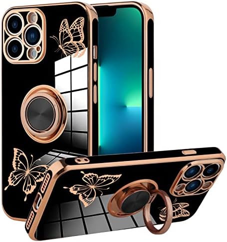 Kanghar kompatibilan sa iPhoneom 13 Pro max futrolom za žene djevojke 6,7 inča, ugrađenim magnetskim prstenom Kickstand držač mekog vitka zaštitnog poklopca
