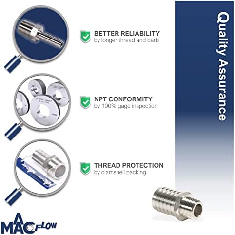 Maacflow-priključak za crijevo od nehrđajućeg čelika, 5/16 crevo ID Barb x 1/4 muški NPT adapter/spojnica/konektor