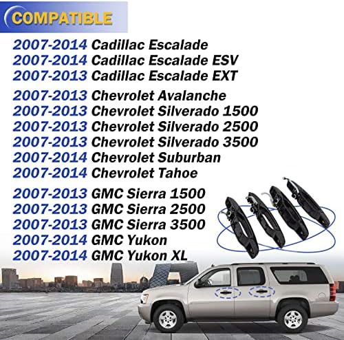 X4XZ Nadogradnja vanjskih vrata crne za 2007.-2014. Chevy Silvejy Tahoe Avalanche / Cadillac Escalade / GMC