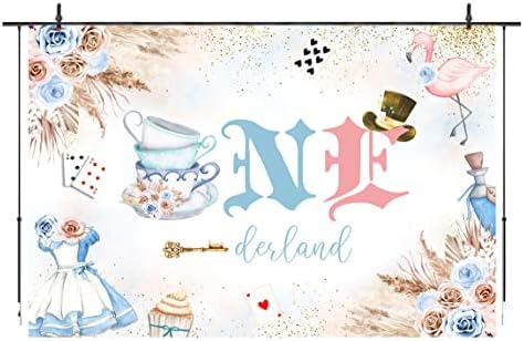 Boho Onederland pozadina za 1. rođendan za djevojčice Pink Floral Poker Wonderland ukrasi za čajanke Pampas trava torta za rođendansku zabavu Baner 7x5ft